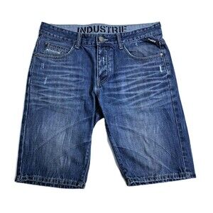 Industrie 99 Men’s 32 Vintage Y2K 90s Denim Blue Distressed Shorts